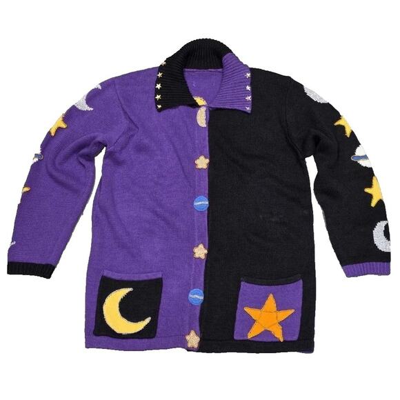 Storybook Knits Owl Button Front Cardigan Buttons Sweater Small Black A004006 - Picture 2 of 9